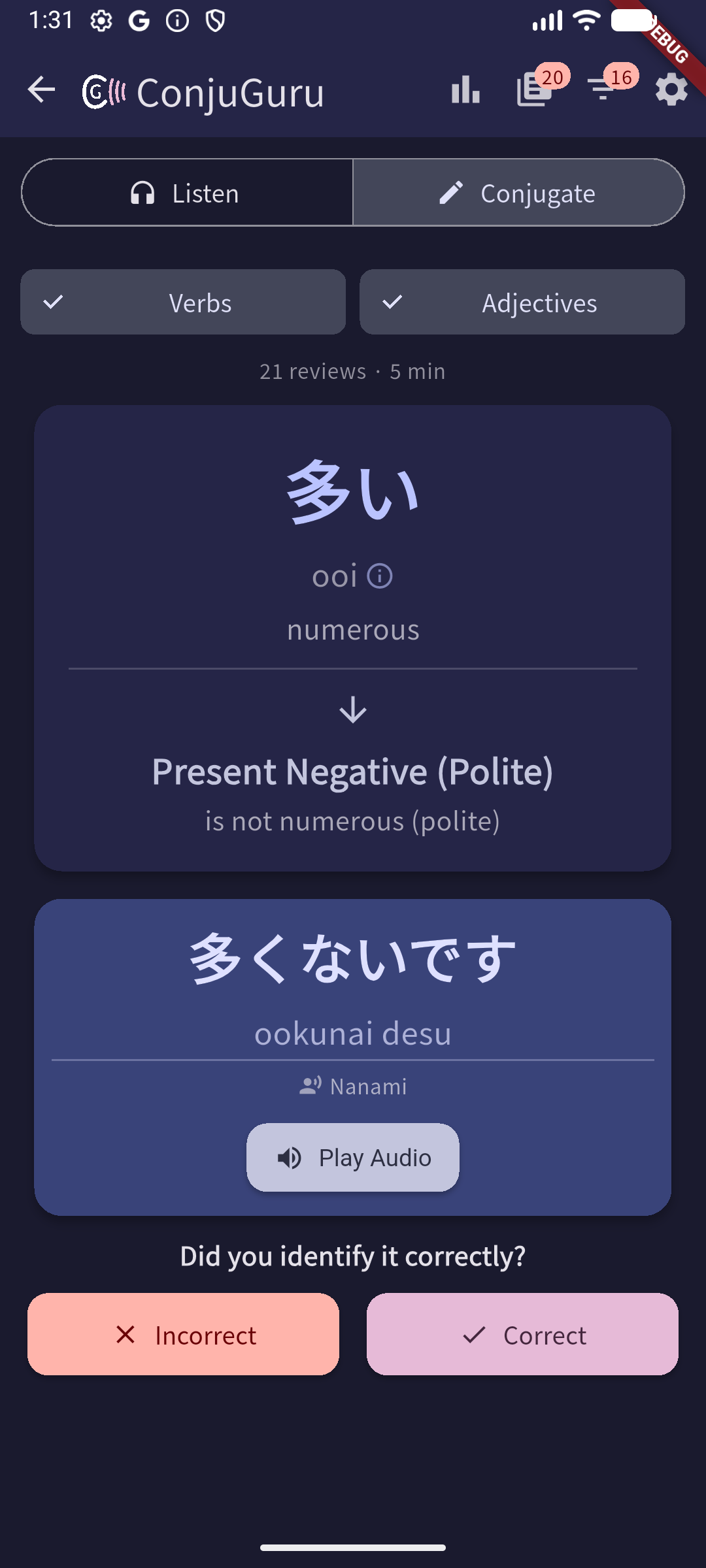 Conjugate mode where you produce the correct conjugation
